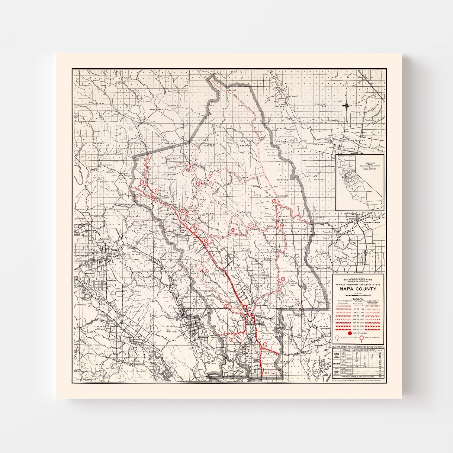 Vintage Map of Napa County, California 1935