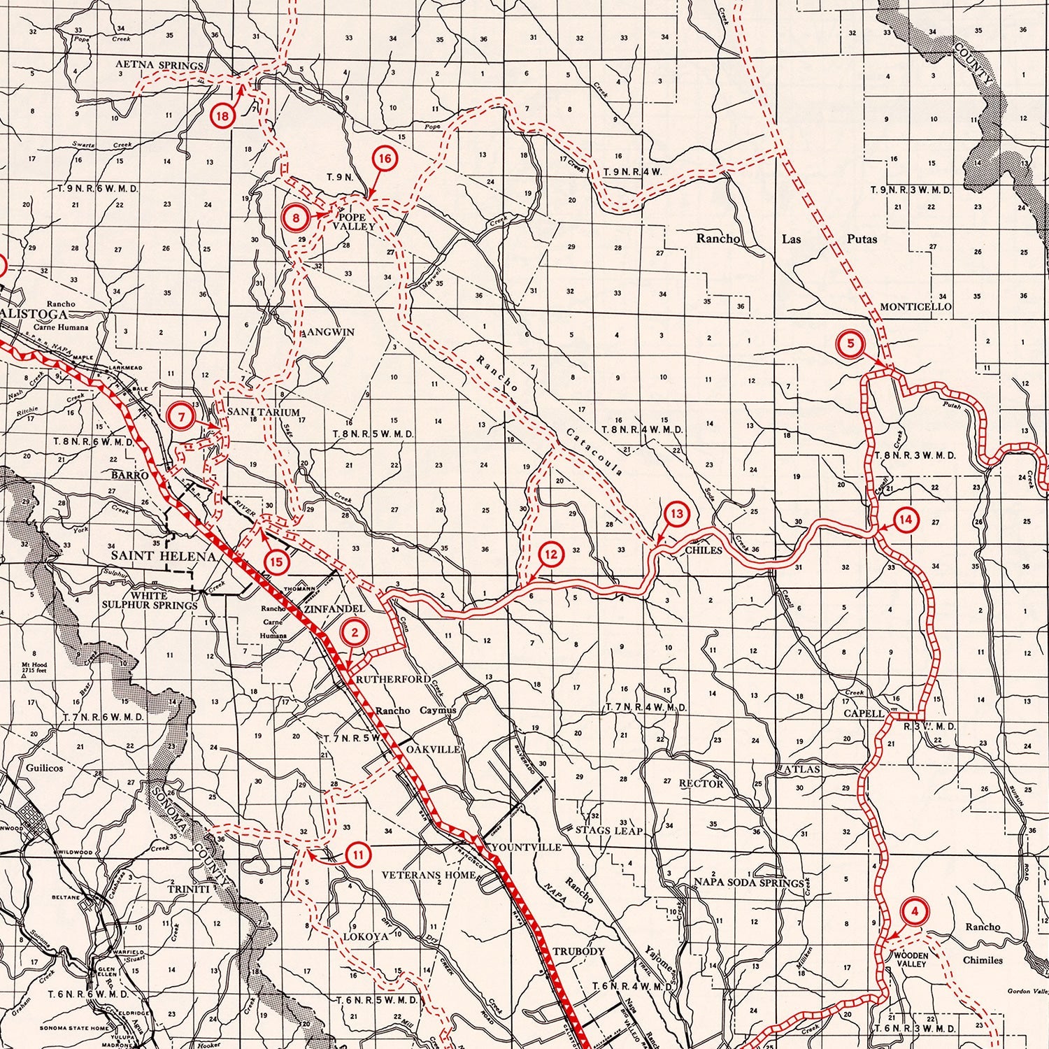 Vintage Map of Napa County, California 1935