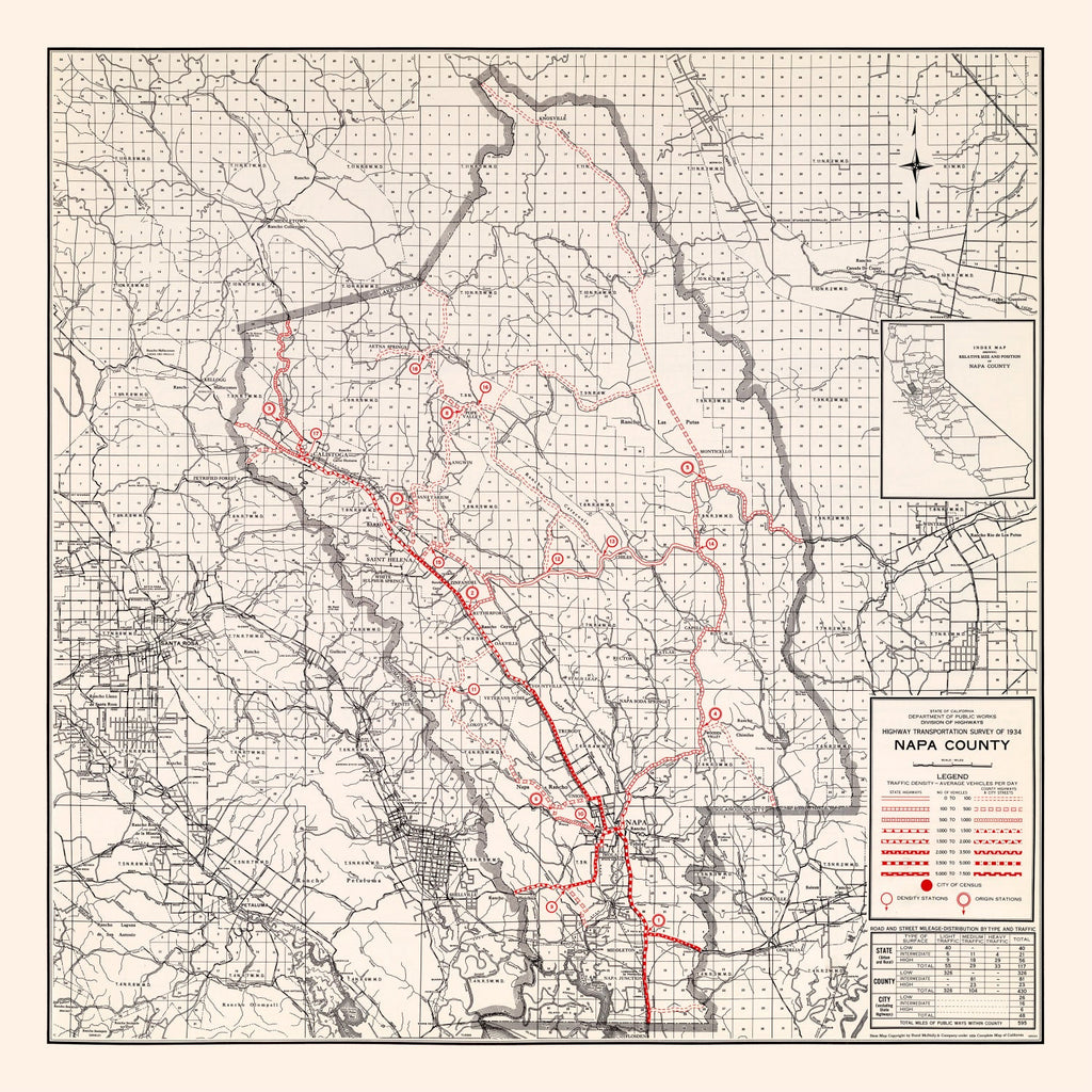 Vintage Map of Napa County, California 1935