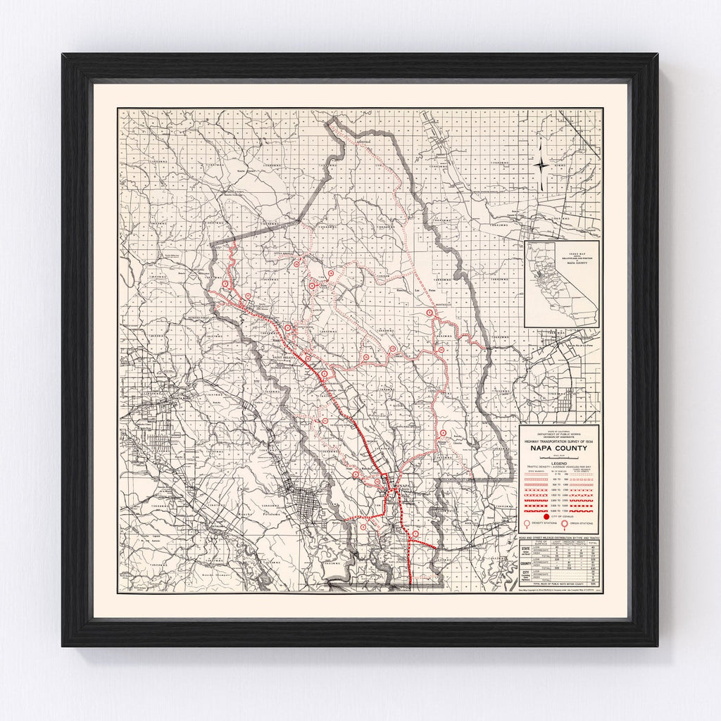 Vintage Map of Napa County, California 1935