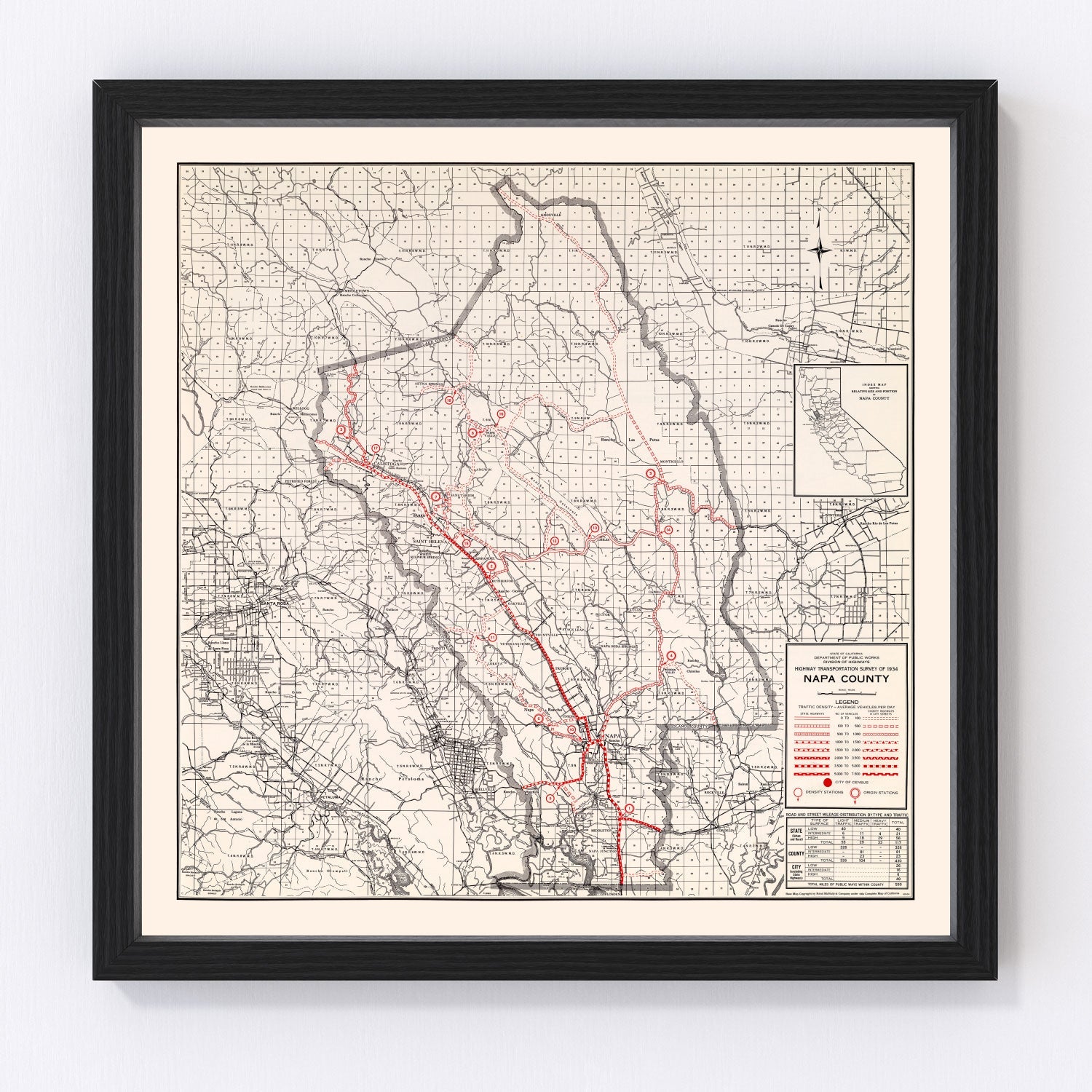 Vintage Map of Napa County, California 1935
