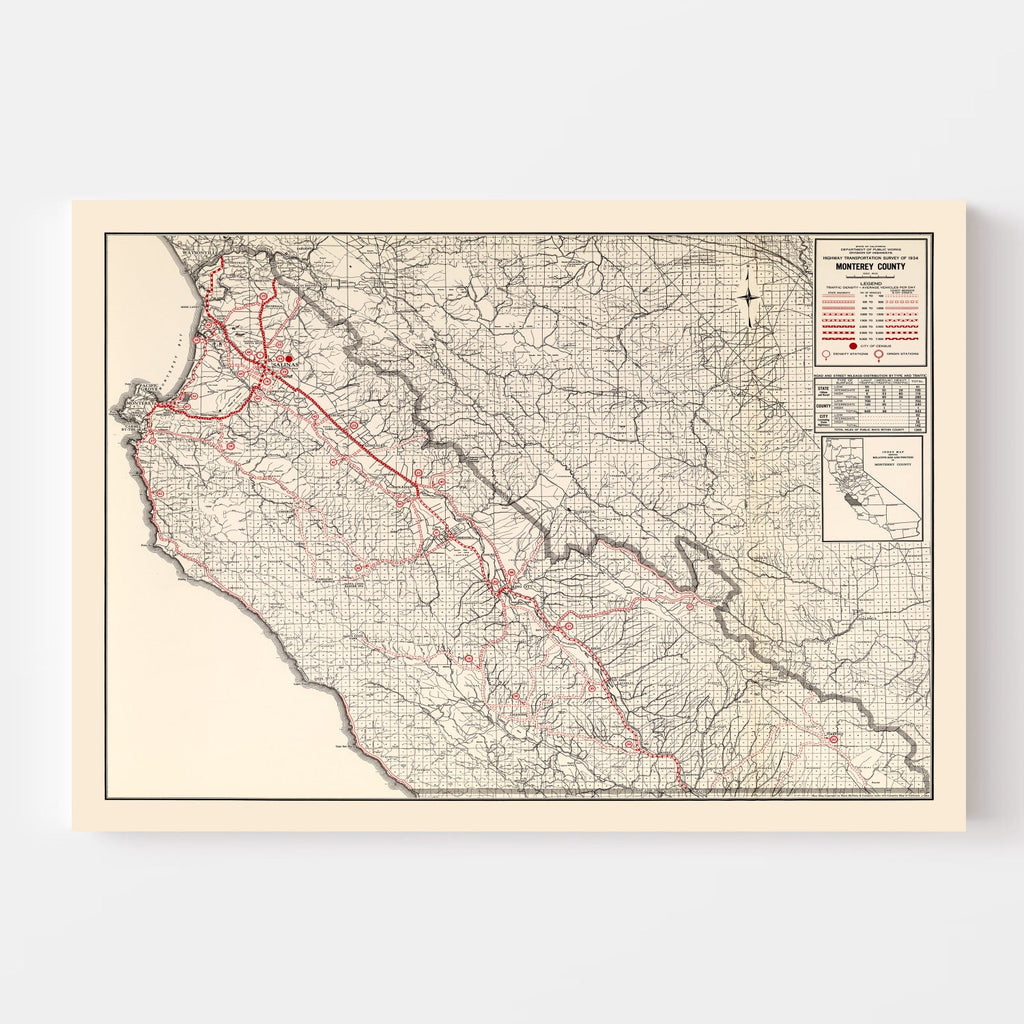 Vintage Map of Monterey County, California 1935