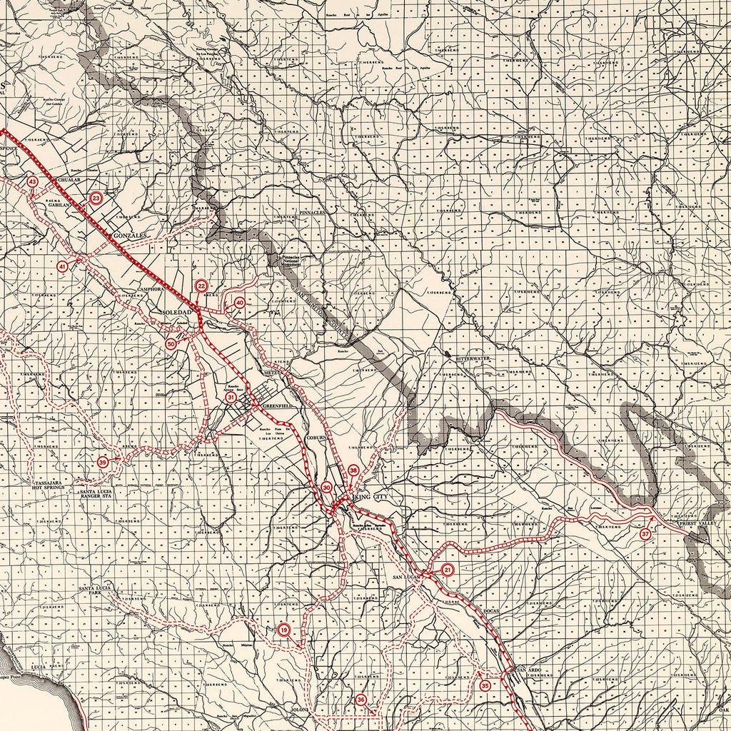 Vintage Map of Monterey County, California 1935