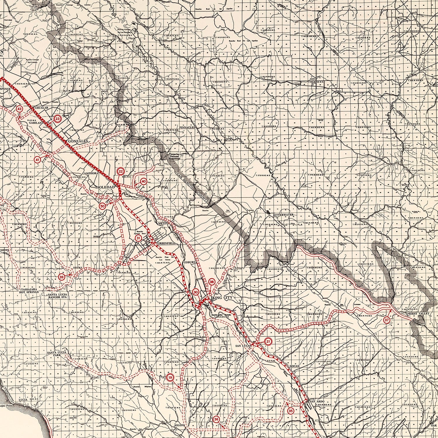 Vintage Map of Monterey County, California 1935