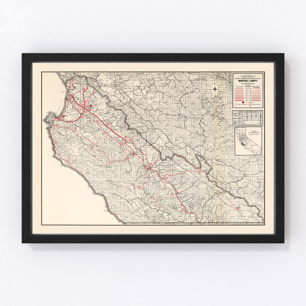 Vintage Map of Monterey County, California 1935
