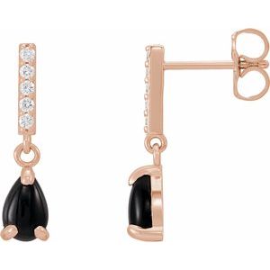 14K Rose Gold Natural Black Onyx & .08 CTW Natural Diamond Earrings
