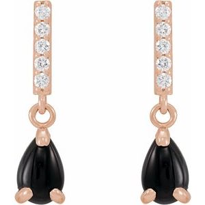 14K Rose Gold Natural Black Onyx & .08 CTW Natural Diamond Earrings – image 2