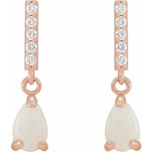 14K Rose Gold Natural White Opal & .08 CTW Natural Diamond Earrings – image 2