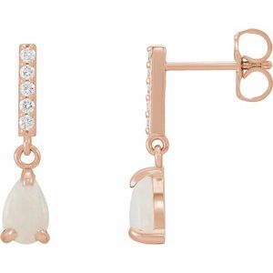 14K Rose Gold Natural White Opal & .08 CTW Natural Diamond Earrings