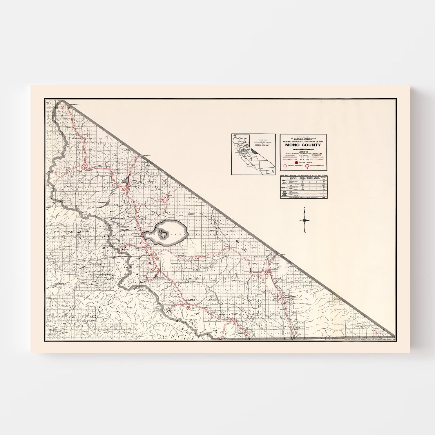 Vintage Map of Mono County, California 1935