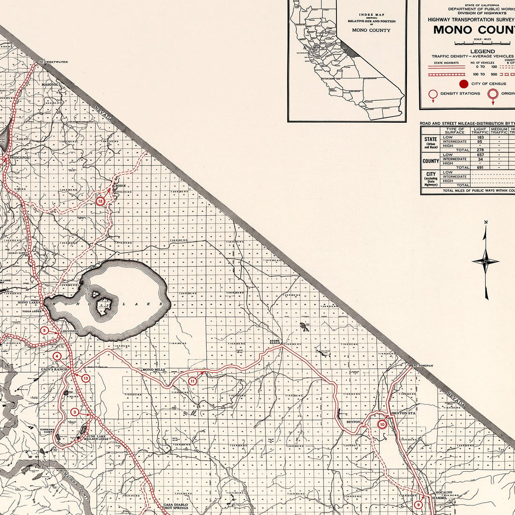 Vintage Map of Mono County, California 1935