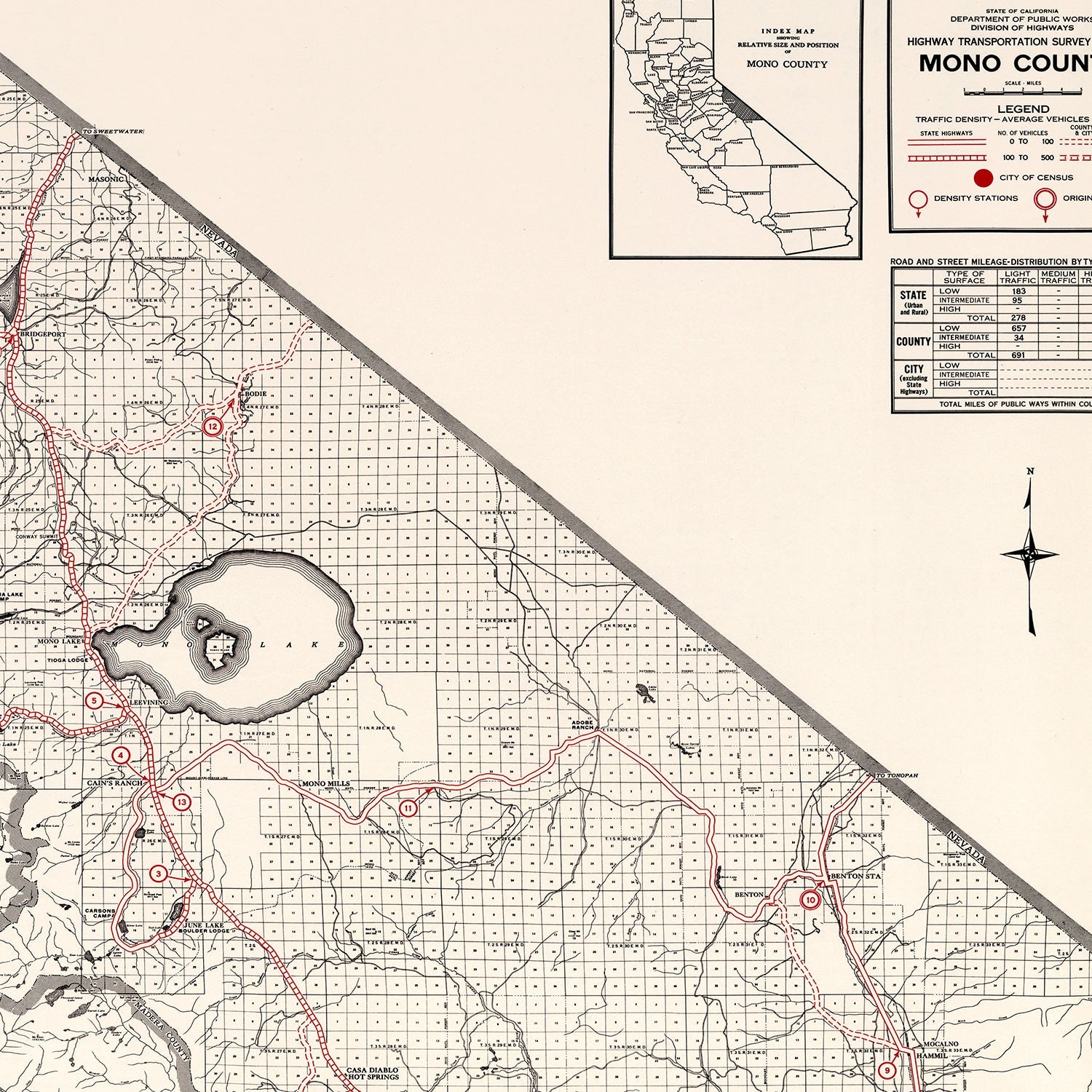 Vintage Map of Mono County, California 1935