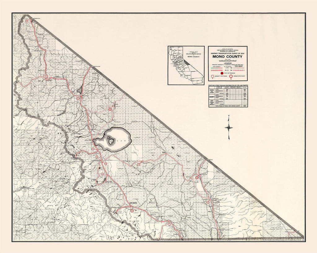 Vintage Map of Mono County, California 1935