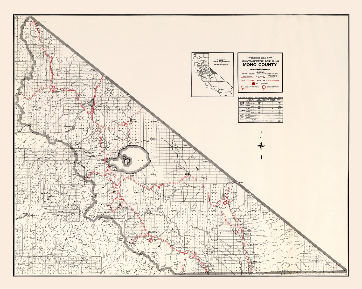 Vintage Map of Mono County, California 1935