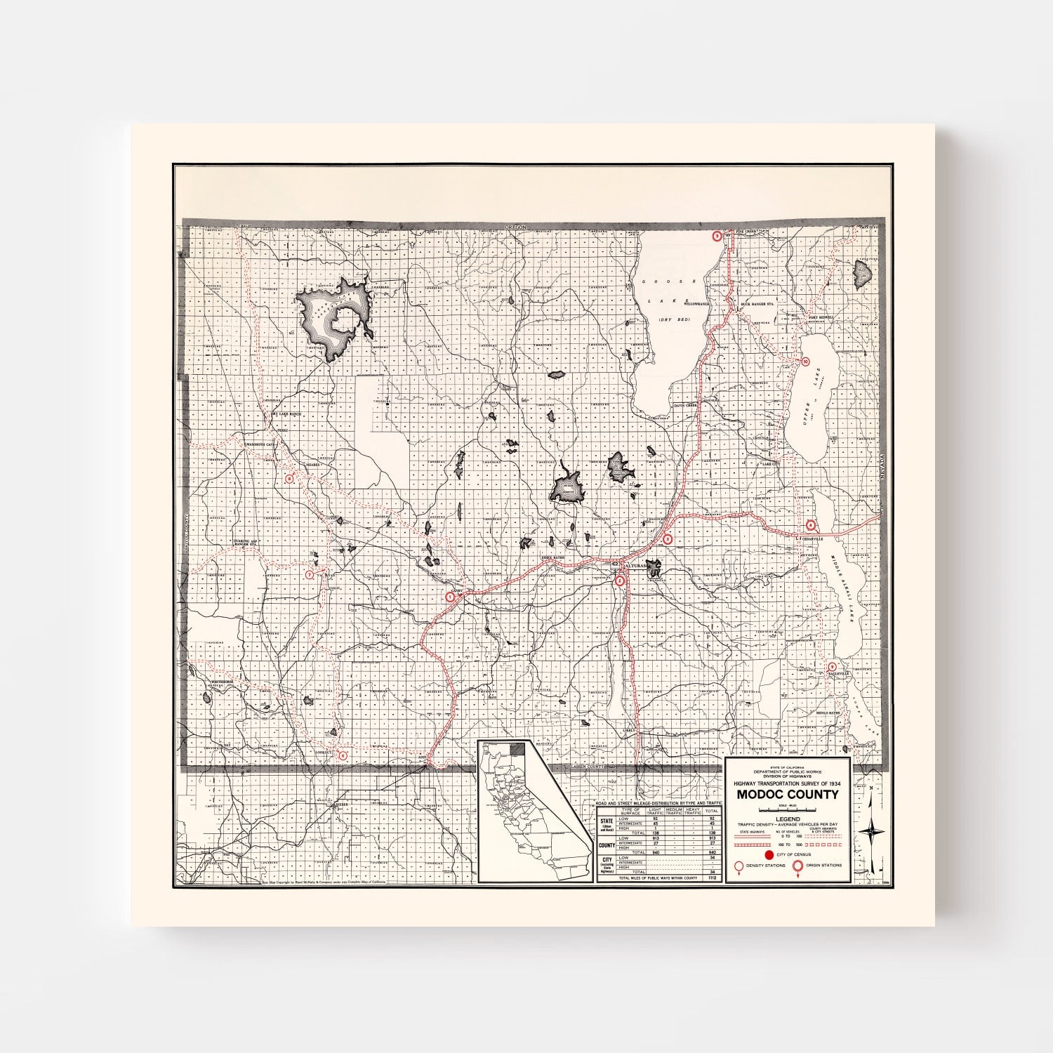Vintage Map of Modoc County, California 1935