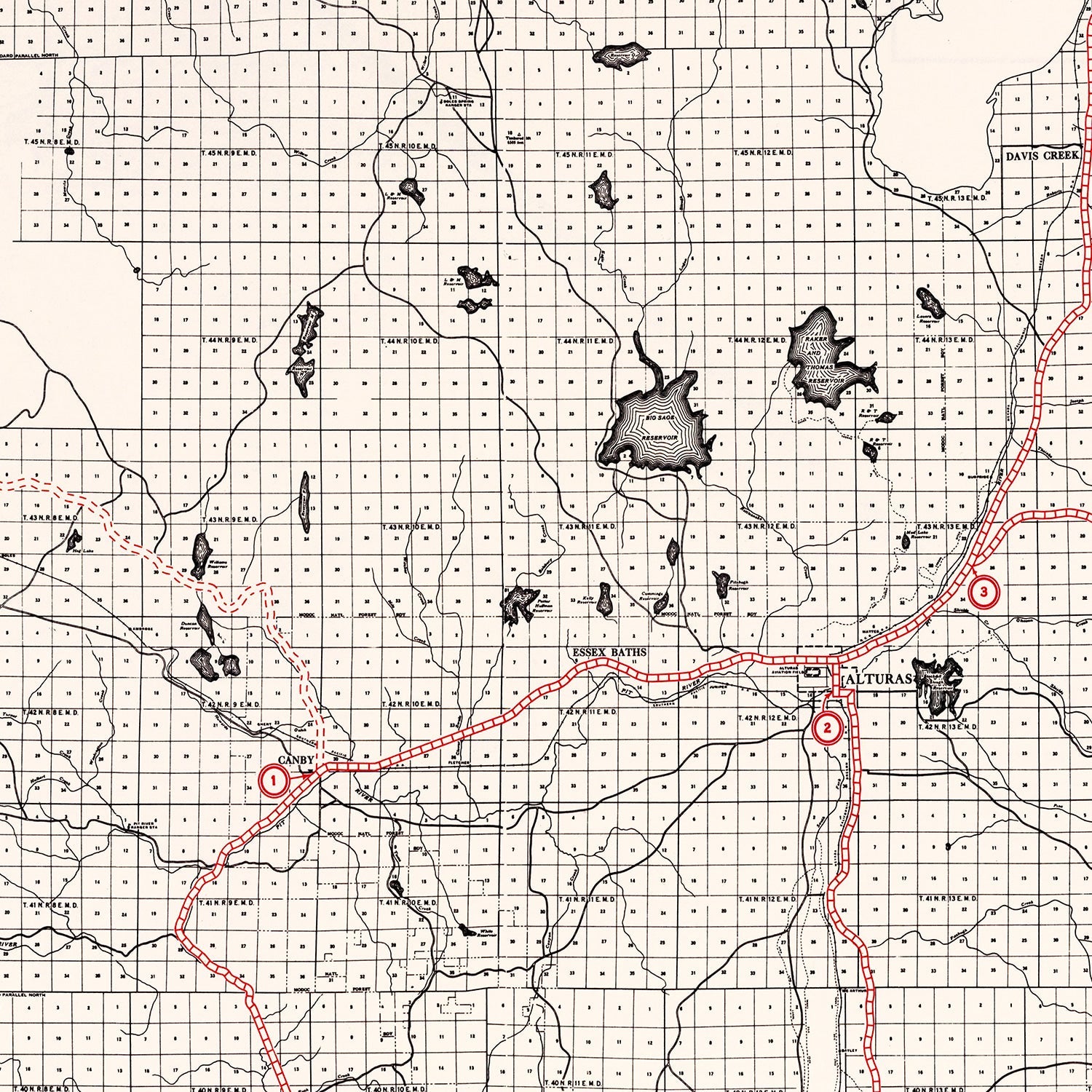 Vintage Map of Modoc County, California 1935