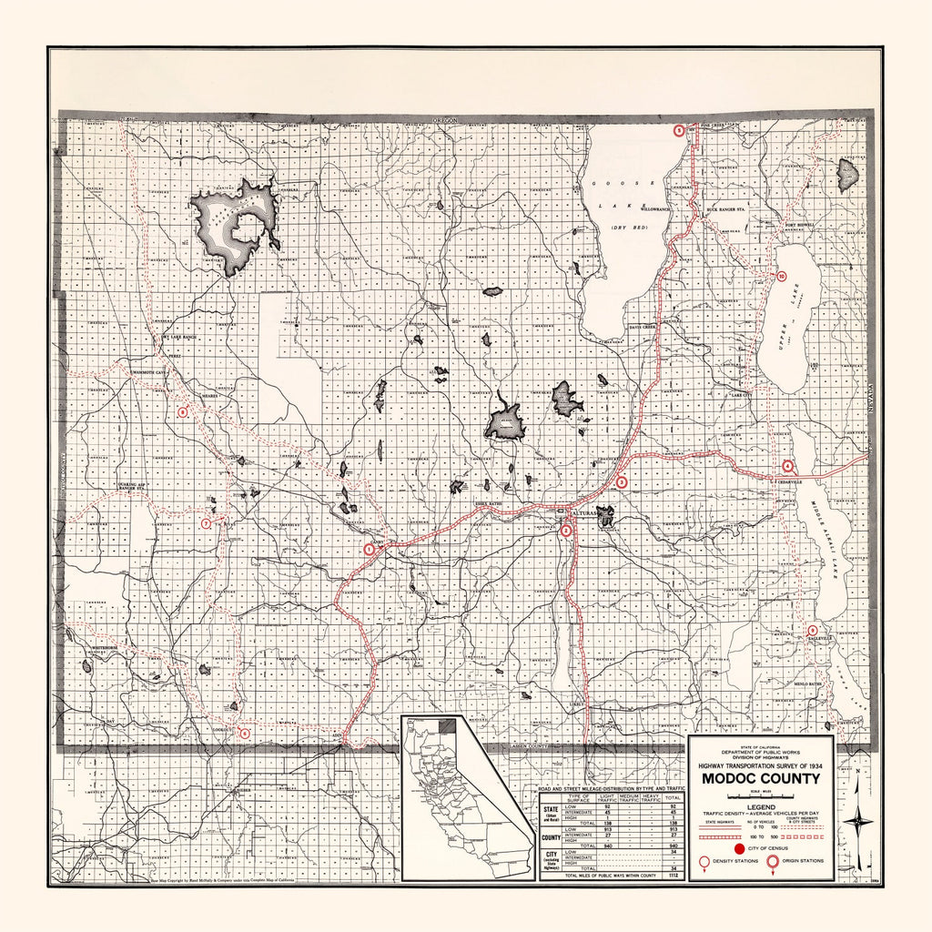 Vintage Map of Modoc County, California 1935