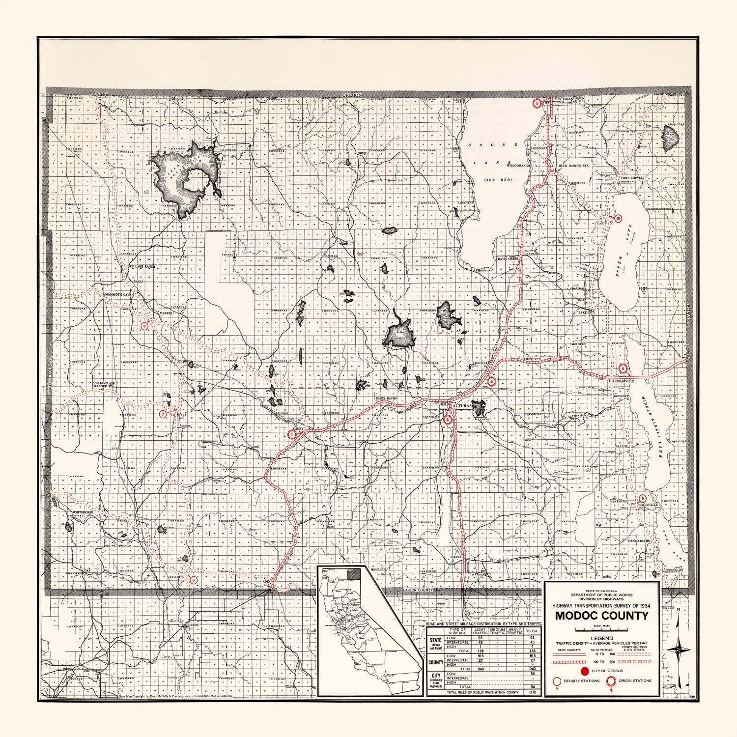 Vintage Map of Modoc County, California 1935