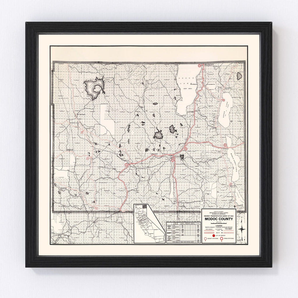 Vintage Map of Modoc County, California 1935