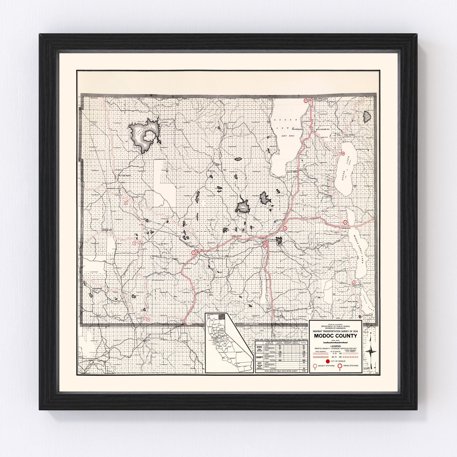 Vintage Map of Modoc County, California 1935