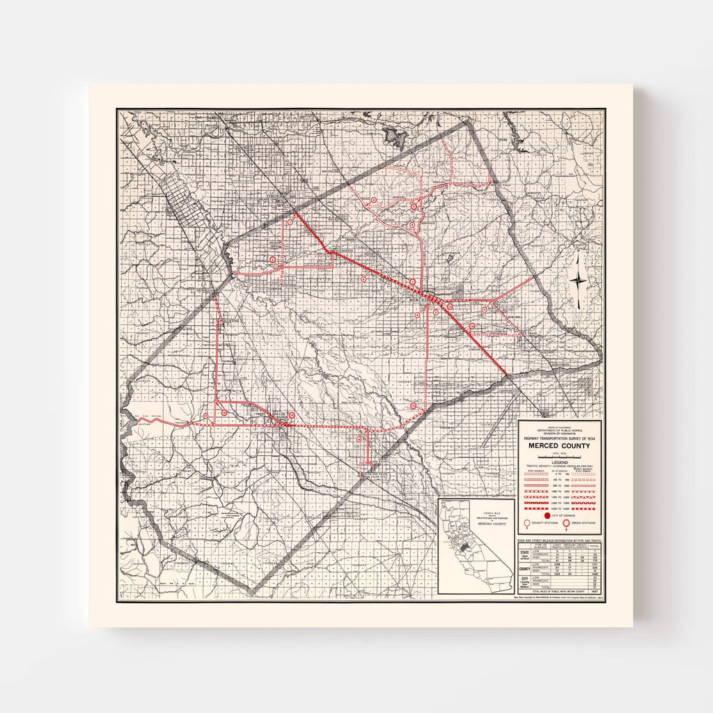 Vintage Map of Merced County, California 1935