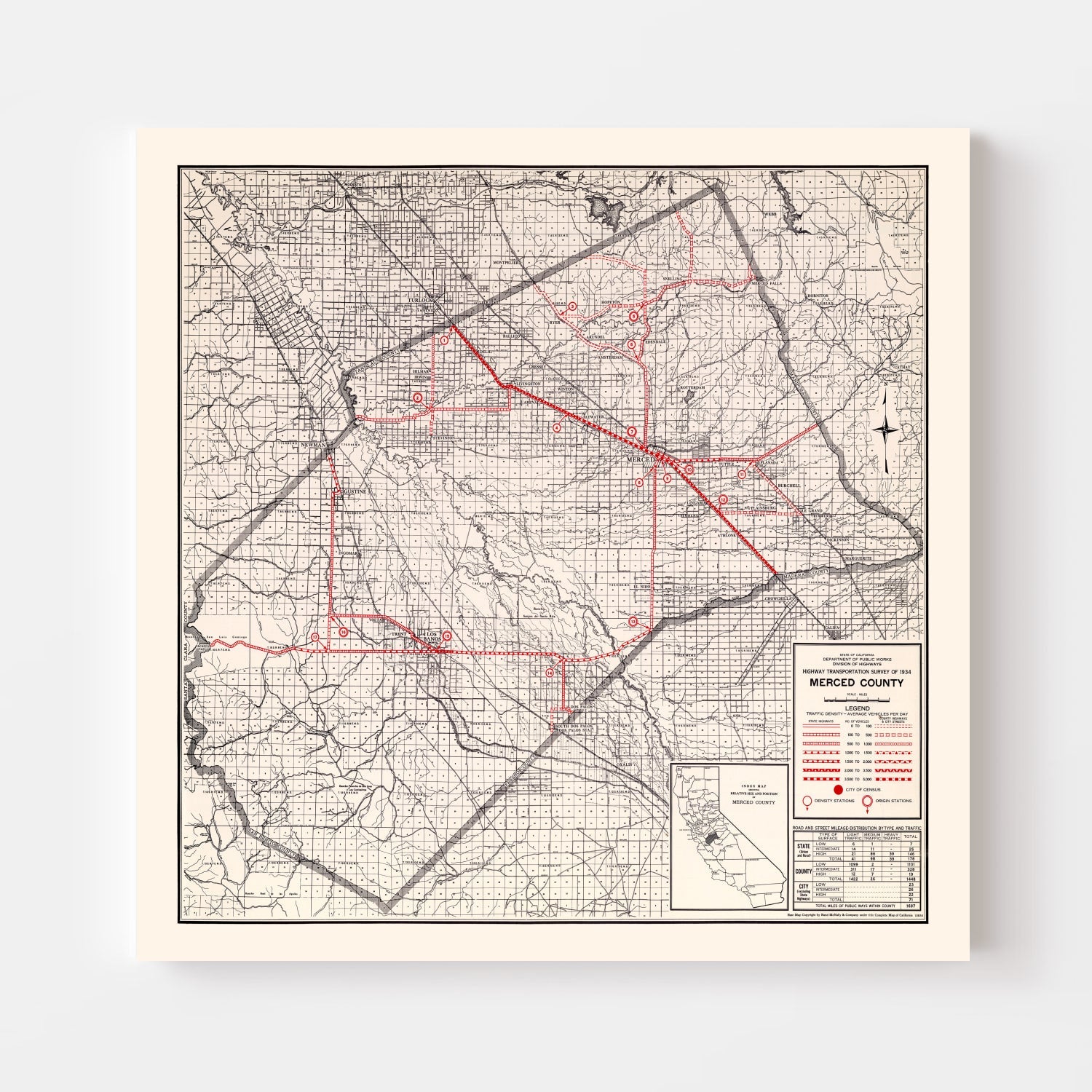 Vintage Map of Merced County, California 1935