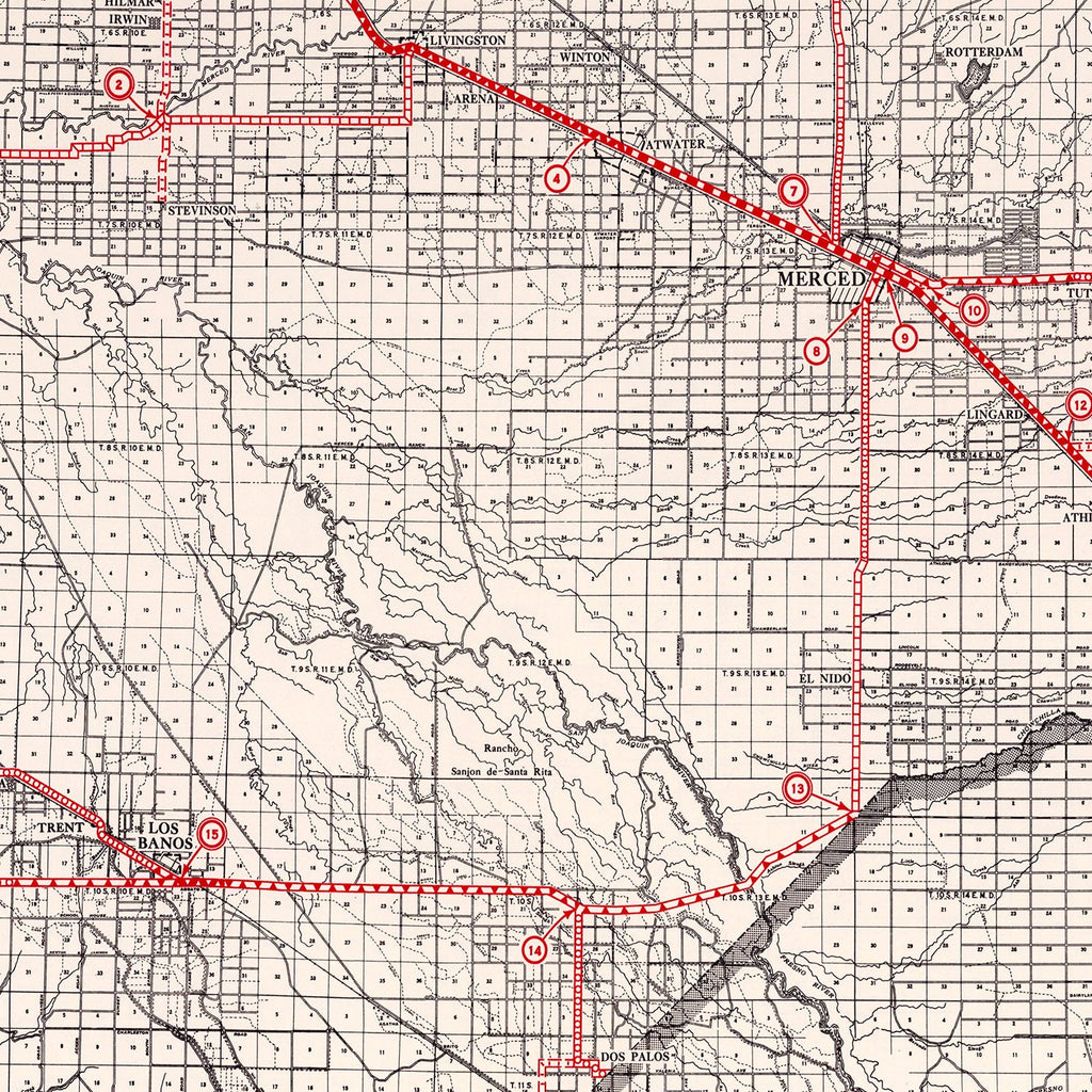 Vintage Map of Merced County, California 1935