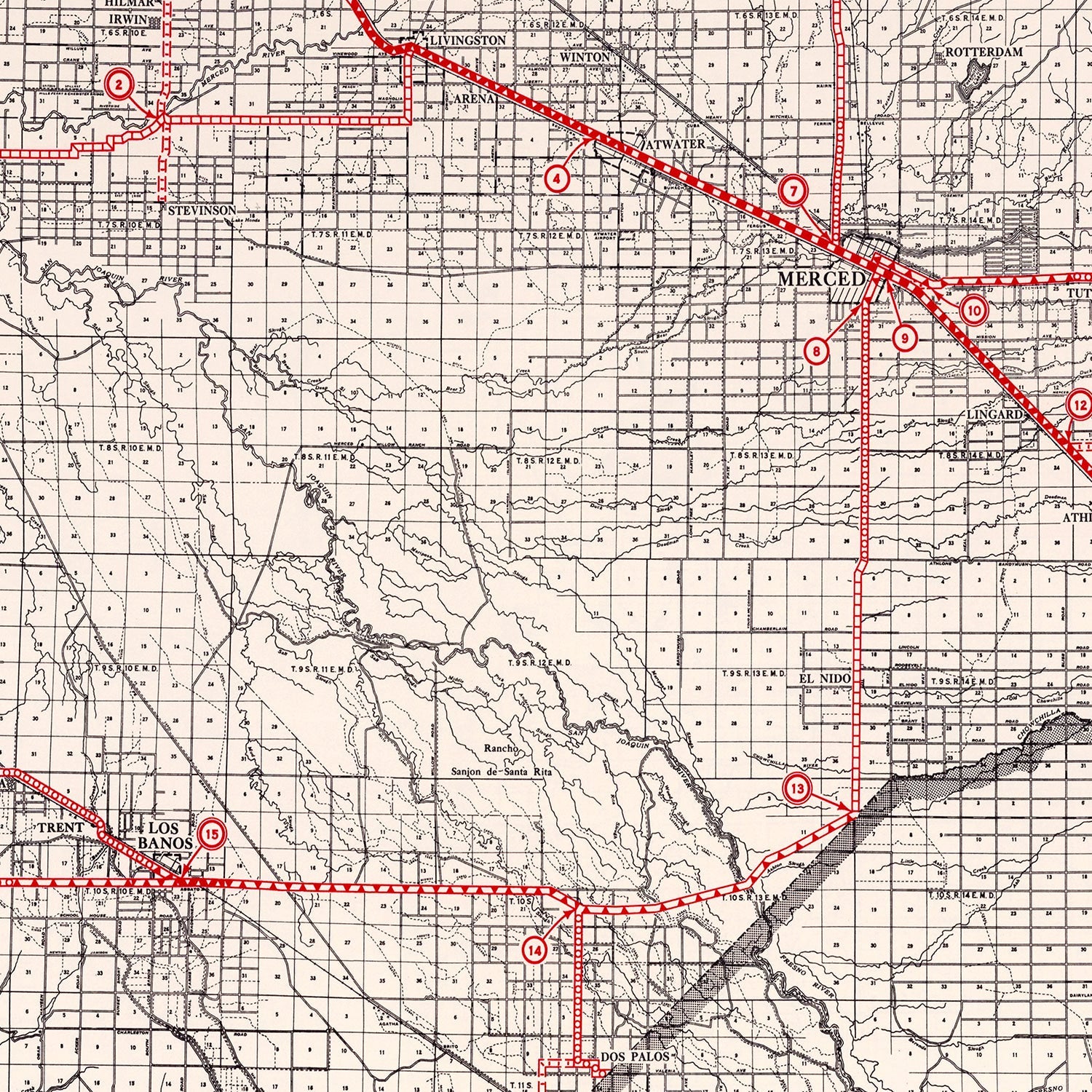 Vintage Map of Merced County, California 1935