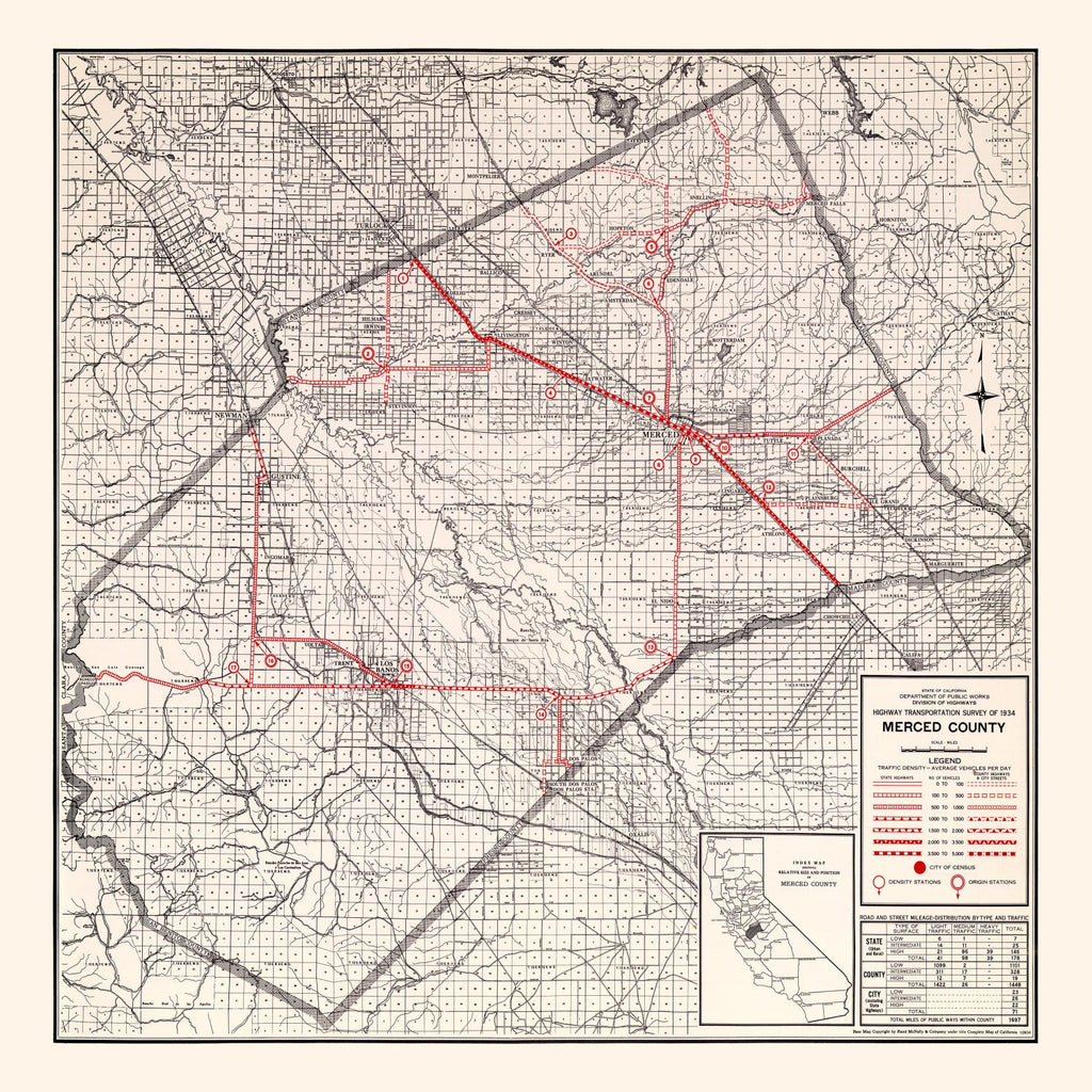 Vintage Map of Merced County, California 1935