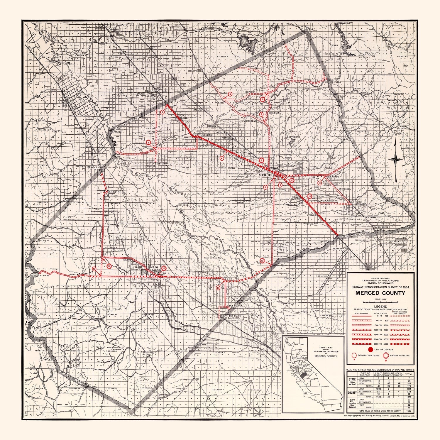 Vintage Map of Merced County, California 1935
