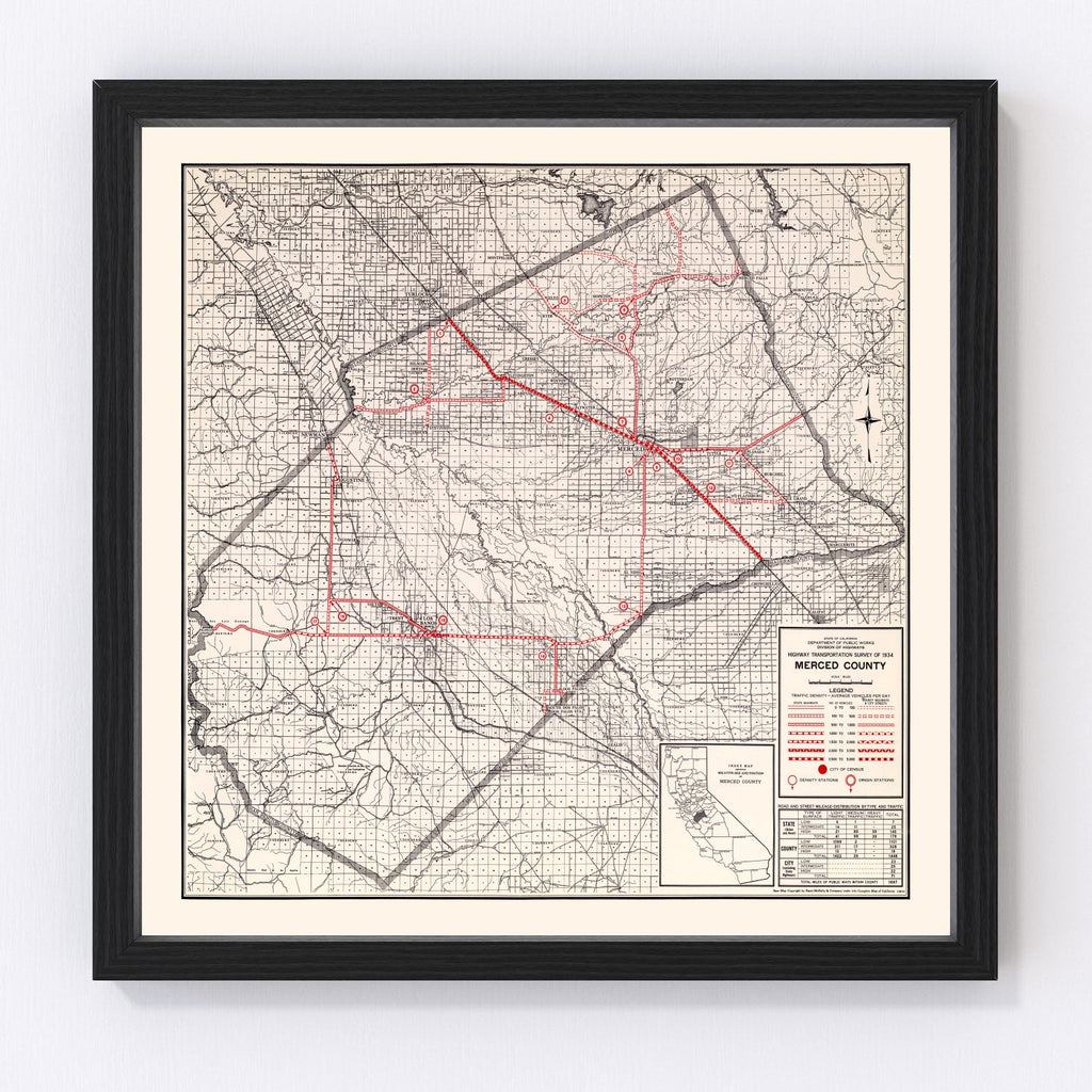 Vintage Map of Merced County, California 1935