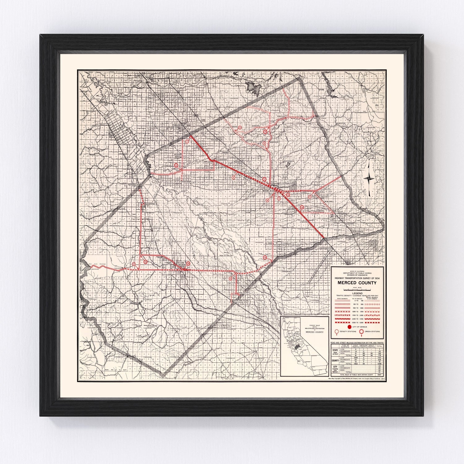 Vintage Map of Merced County, California 1935