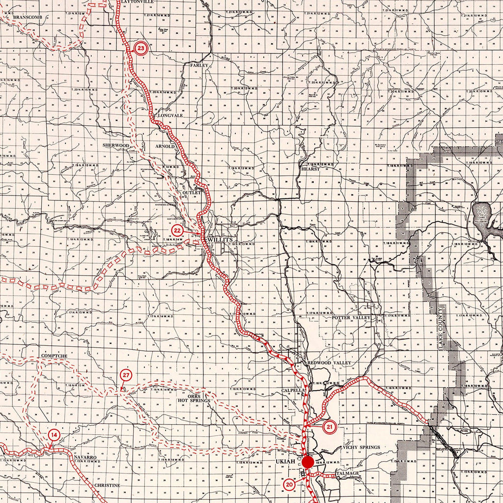 Vintage Map of Mendocino County, California 1935