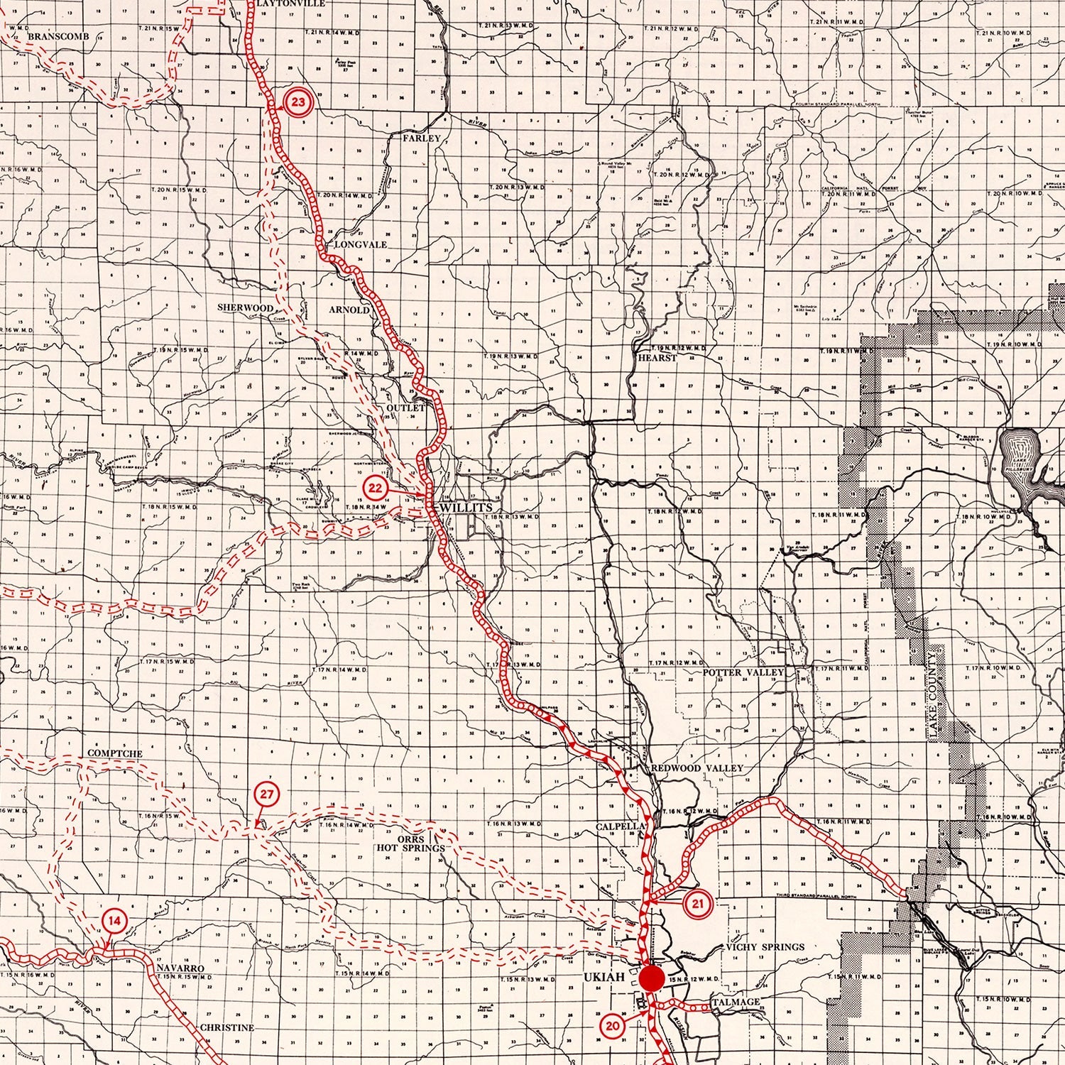 Vintage Map of Mendocino County, California 1935