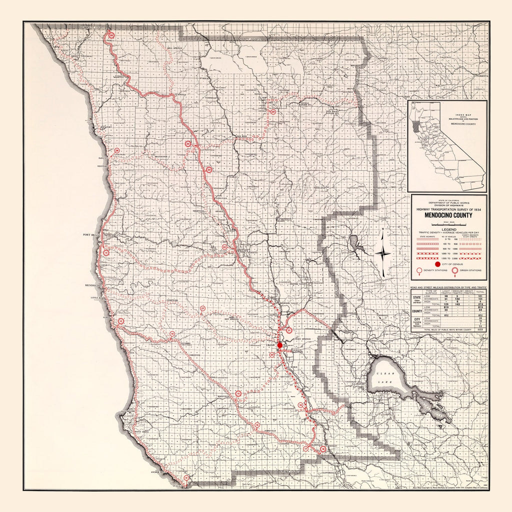 Vintage Map of Mendocino County, California 1935