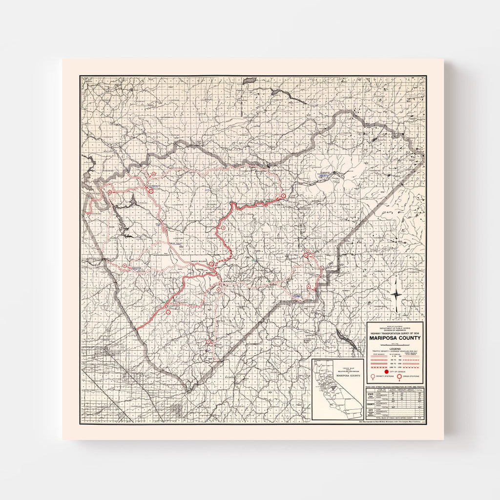 Vintage Map of Mariposa County, California 1935