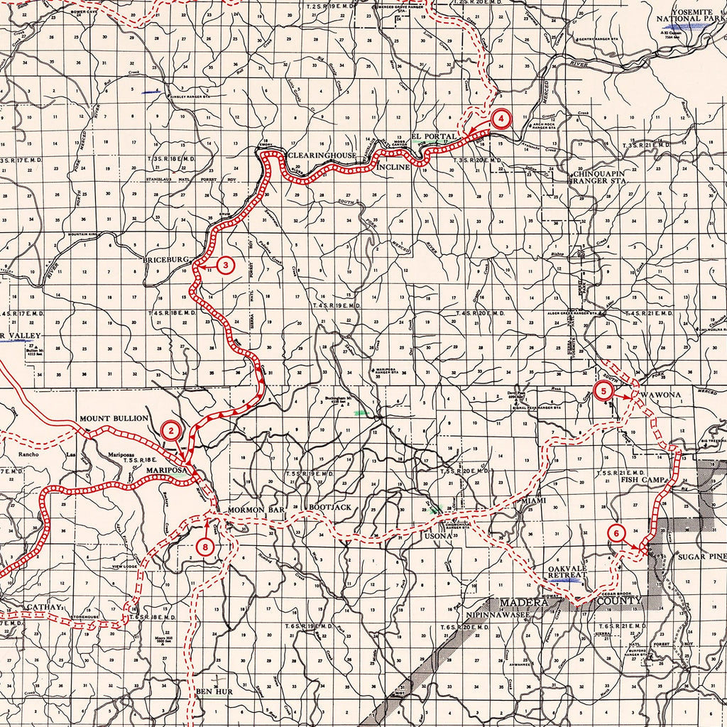 Vintage Map of Mariposa County, California 1935