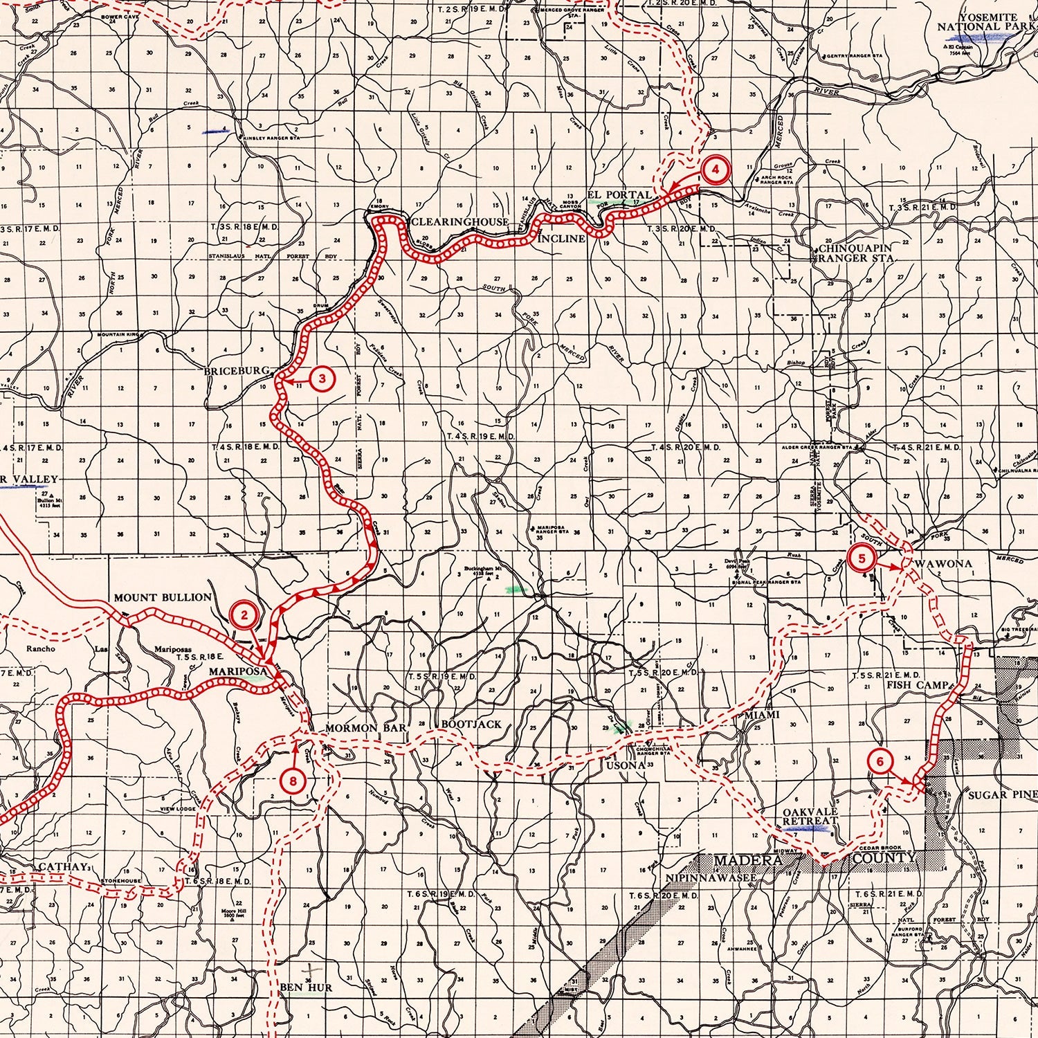 Vintage Map of Mariposa County, California 1935