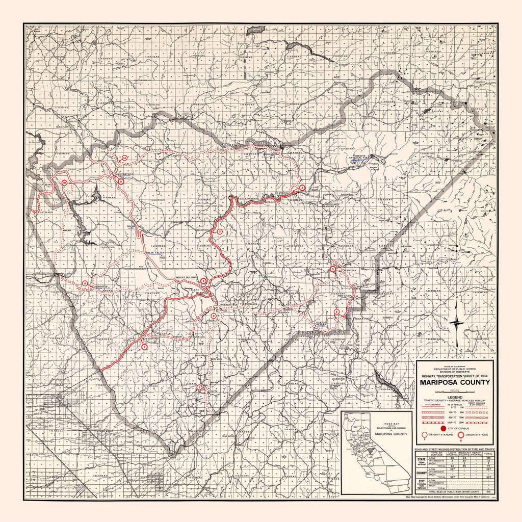 Vintage Map of Mariposa County, California 1935