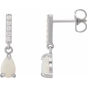 Platinum Natural White Opal & .08 CTW Natural Diamond Earrings