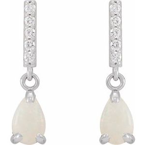 14K White Gold Natural White Opal & .08 CTW Natural Diamond Earrings – image 2