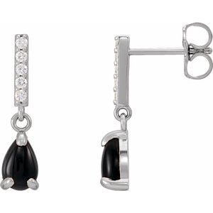 Platinum Natural Black Onyx & .08 CTW Natural Diamond Earrings