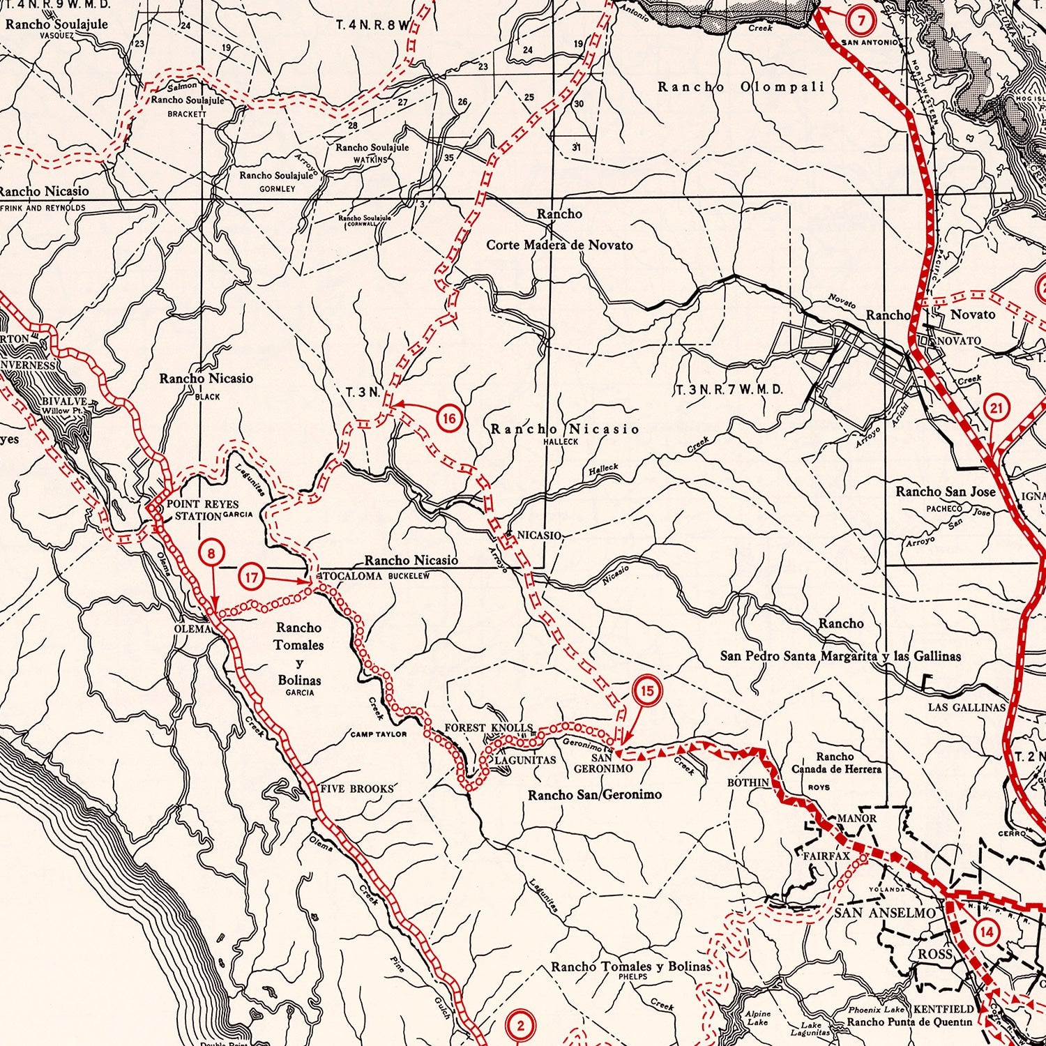 Vintage Map of Marin County, California 1935