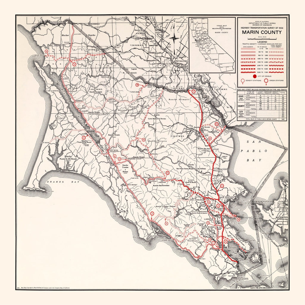 Vintage Map of Marin County, California 1935