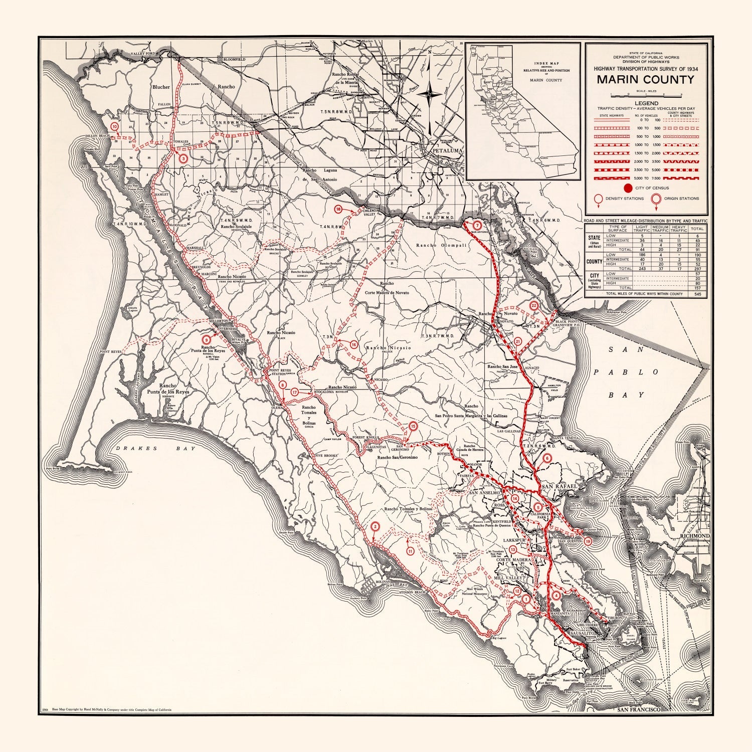 Vintage Map of Marin County, California 1935