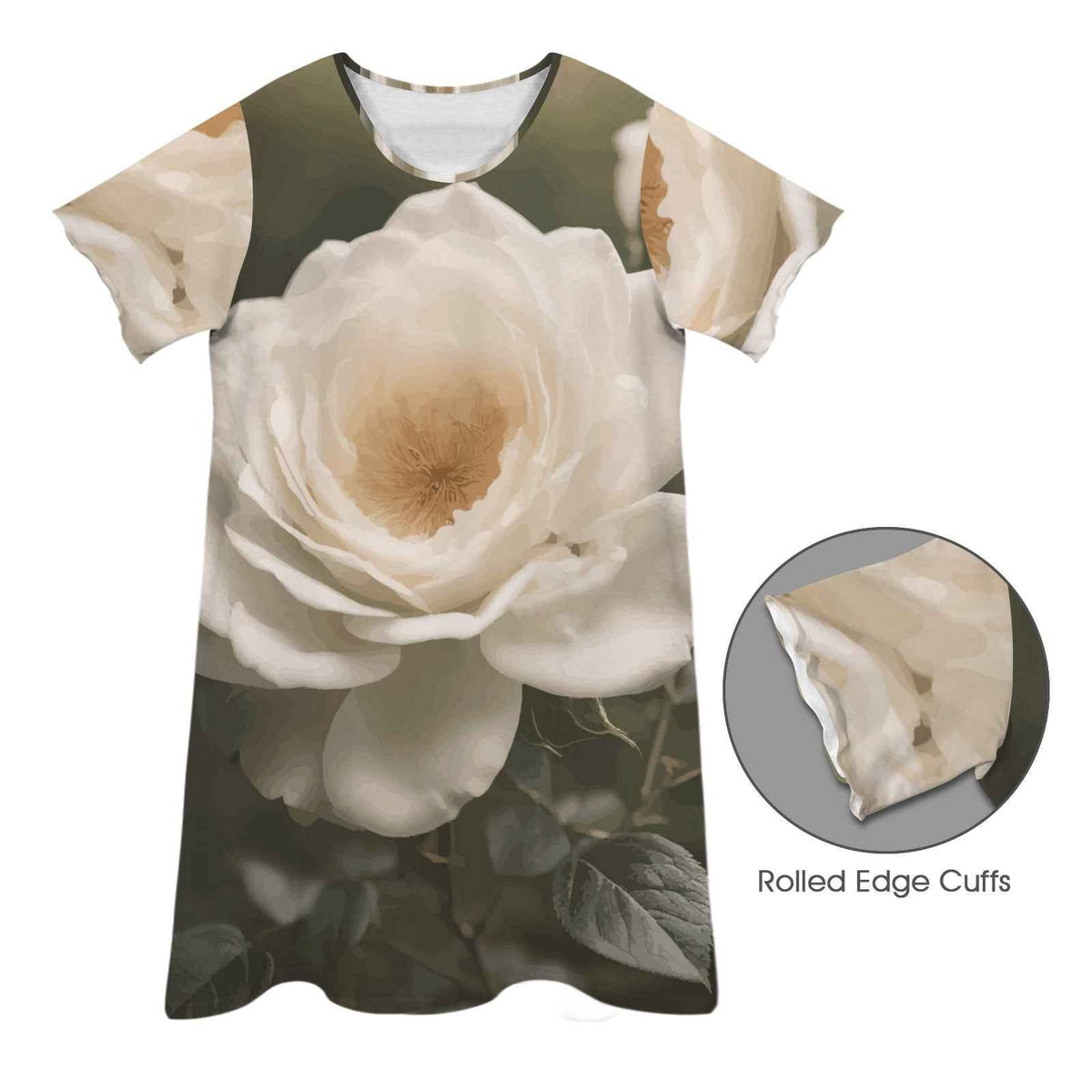 White Rose Women's Crew Neck Short Sleeve T-shirt Dress