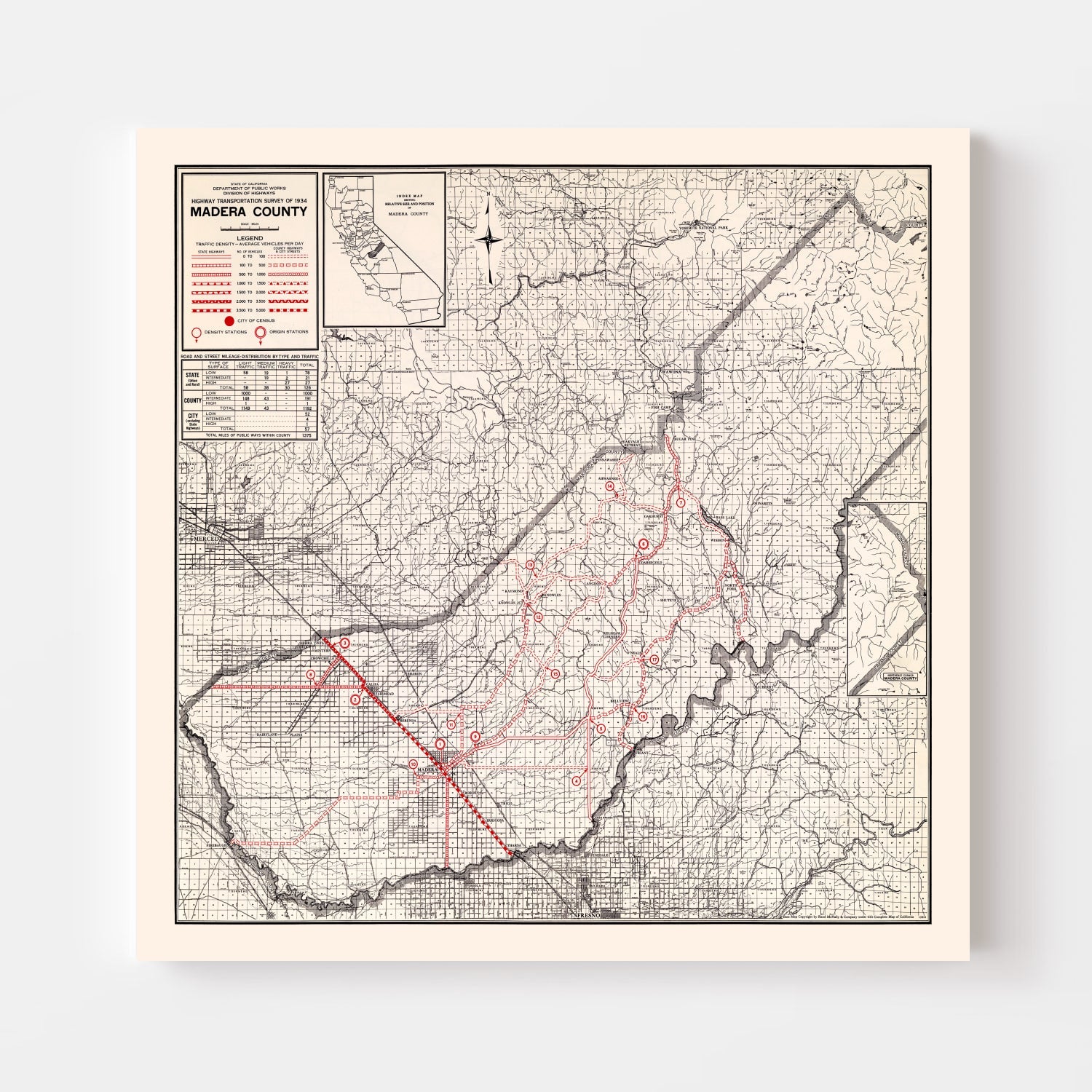 Vintage Map of Madera County, California 1935