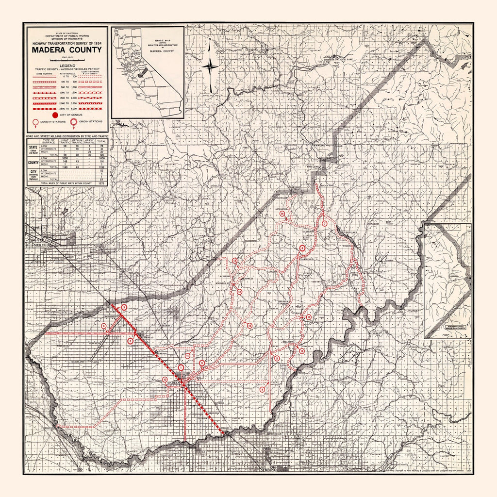 Vintage Map of Madera County, California 1935