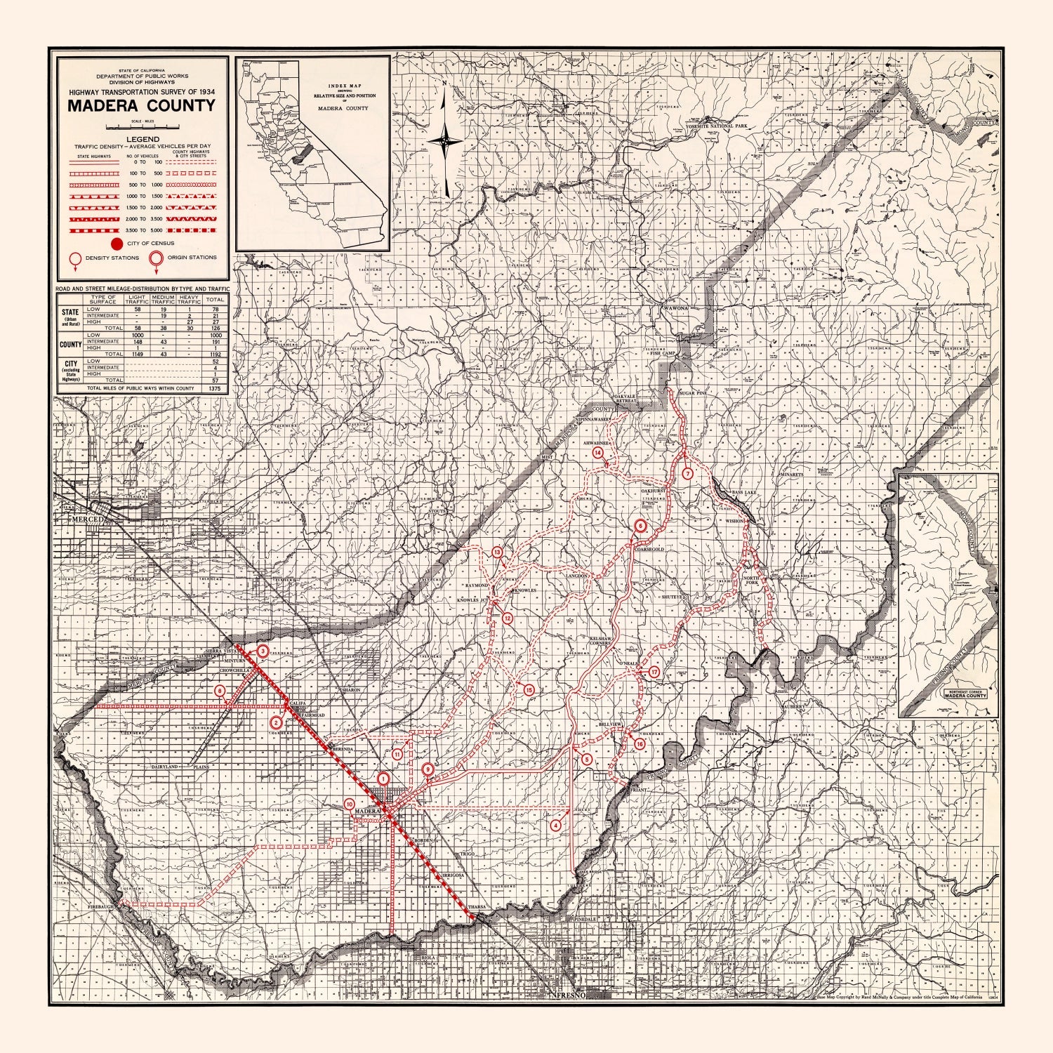 Vintage Map of Madera County, California 1935