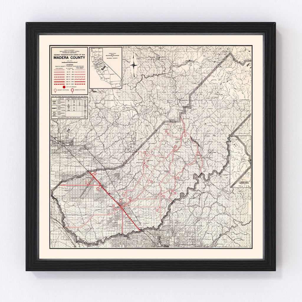 Vintage Map of Madera County, California 1935